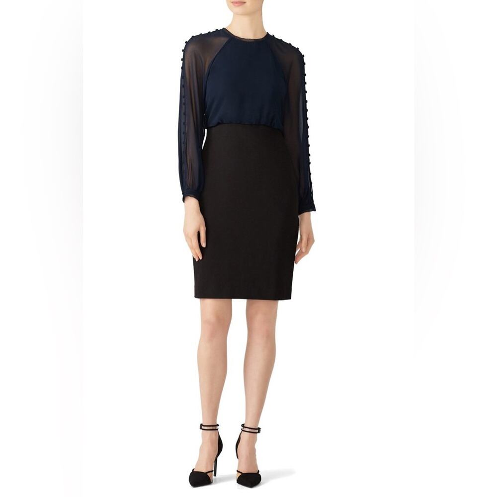 Badgley Mischka dark blue black long sleeve sheath dress 2